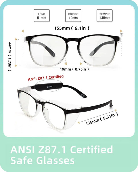 Oversize Anti Fog Safety Glasses For Nurses Z87.1 Certified UV Protection Pink front and side view with dimensions.