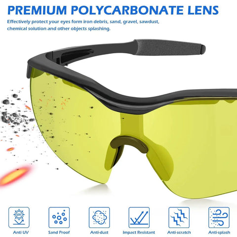 Yellow 12 Pack ANSI Z87.1 Safety Glasses For Men Women Youth With Anti Scratch Lenses and polycarbonate lens features