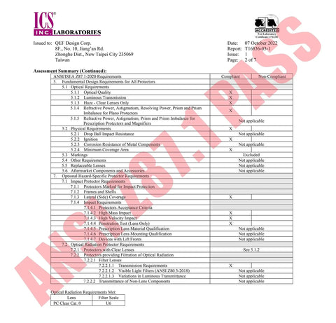 Safety Glasses With Side Shields Z87 Anti Fog Scratch Resistant Labs And Sports - ANSI Z87.1 pass report from ICS Laboratories
