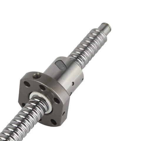 Close-up of a 39.374 Inch Rolled Anti Backlash Ballscrew with Low Backlash Ball Nut for CNC Machines and 3D Printers.