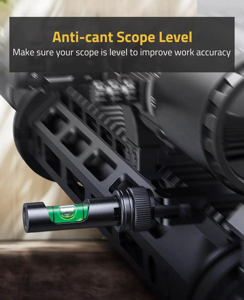 Fold Away Scope Leveling Kit For Precision Alignment And Pro Grade Rapid Field Adjustments With A Picatinny Anti Cant Bubble Level Foldable Design Lets You Deploy Or Tuck Away Easily Quick Nut In Out Lock Compatible With Most Rifles CVLIFE installed on a rifle with bubble level on picatinny rail