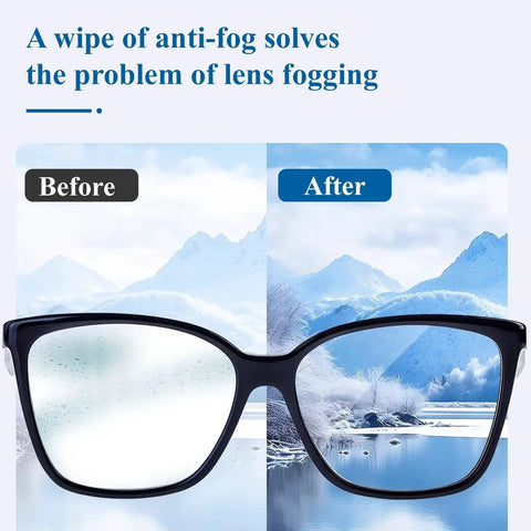 Anti Fog Lens Wipes 200 Count Pre Moistened Glasses Screen Cleaner Portable showing before and after effect on glasses