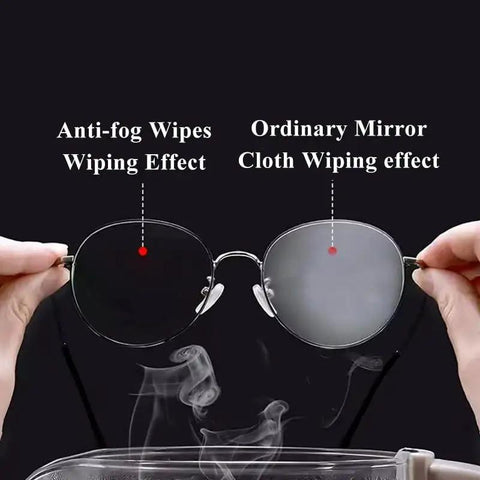 Comparison of Anti Fog Lens Wipes 200 Count Pre Moistened Glasses Screen Cleaner Portable and ordinary cloth on lenses