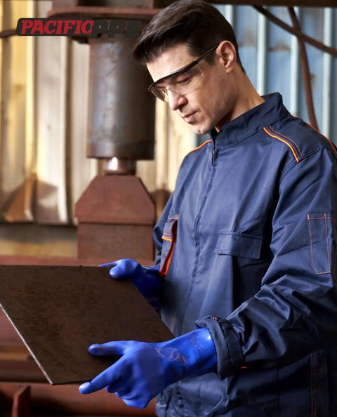 Man wearing 2 Pack Anti Fog Safety Glasses For Men And Women With ANSI Z87 UV Protection in workshop