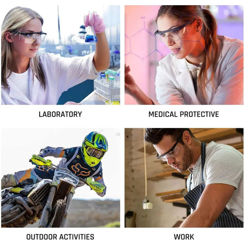 Anti Fog Safety Glasses Clear Goggles Over Spec Protective Eyewear Vision 4 Pack in various use scenarios