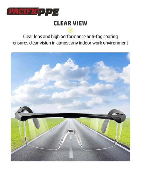 2 Pack Anti Fog Safety Glasses For Men And Women With ANSI Z87 UV Protection against a vivid sky background, front view