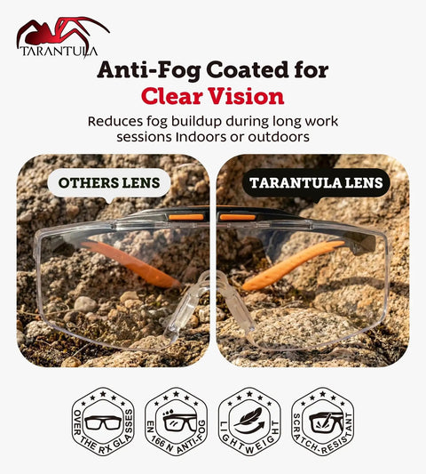 ANSI Z87.1 Safety Glasses For Over Eyeglasses With Anti Scratch Lenses and Anti Fog Coating, comparison of lens clarity in outdoor setting
