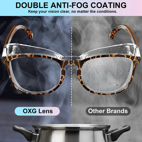 Comparison of anti-fog performance on Three Pack Anti Fog Safety Glasses ANSI Z87 High Impact Blue Light Lenses over steaming pot