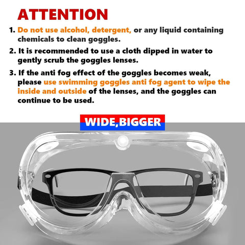 Anti Fog Safety Goggles With Wide Vision Lens For Chemical Splash with instructions for cleaning and maintenance