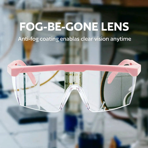 Anti Fog Safety Goggles 2 Pack With Adjustable Temples And Clear Lens ANSI Z87.1 with hydrophilic coating in a lab setting