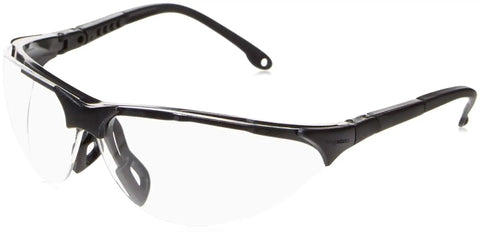 Anti Fog Safety Goggles For Shooting With Clear Lens Unisex Lightweight 12 Pack, side view of clear-lens goggles, black frame