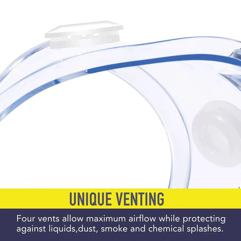 Close-up of vent on Two Pack Anti Fog Safety Goggles With Adjustable Fit And Lightweight Lenses.