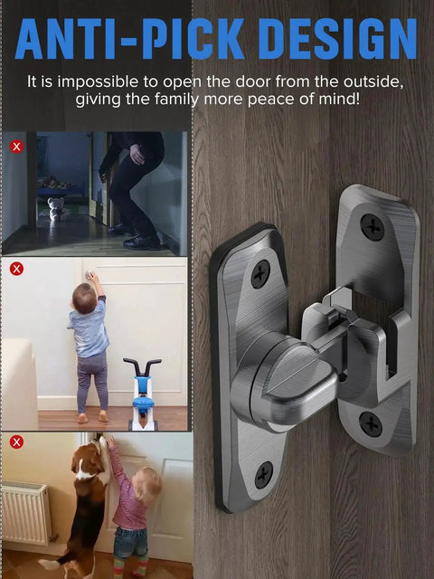 Anti-pick design 90 And 180 Degree Flip Barn Door Lock 2 In 1 Privacy Security Sliding Latch shown with secure installation.