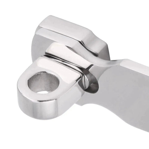 Stainless steel boat hatch latch clamp, 75mm, 316 marine grade, anti-rattle locker fastener.