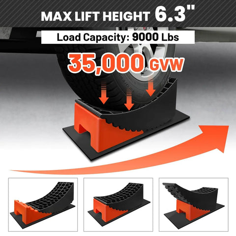 Tire Change Ramp For Trailers And Campers Lifts Up To 6.3 Inches No Jack Needed Anti Slip Ramp With Chocks for RVs