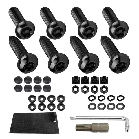 YALOK Anti Theft License Plate Screws Kits- Rustproof Stainless Steel Car Tag Plate Mounting Hardware set with tools and covers