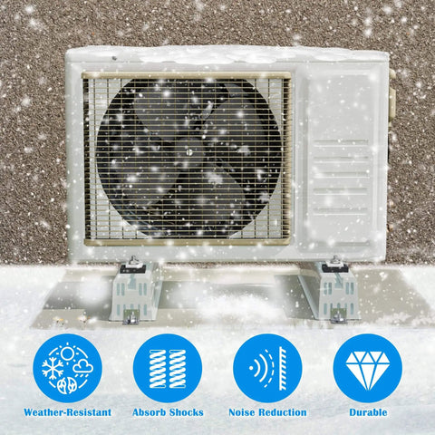 Anti vibration mini split mounting base delivers stable floor support for 12000BTU to 24000BTU condensers in snow