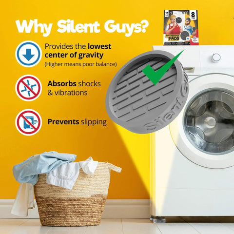Achieve quiet, stable laundry days with these ultra thin anti vibration pads for washing machines; shown installed under washer