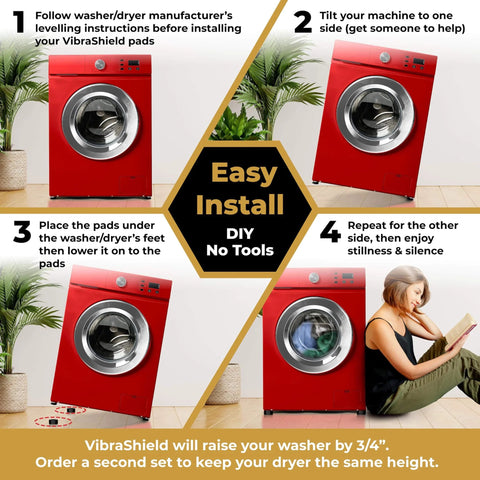 Installation steps for Anti Vibration Pads for Washing Machine and Dryer with HexaGrip Set of 4 with red washer