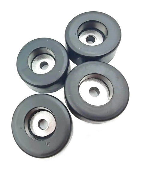 Anti Vibration Foot Pad Isolator Rubber Bumper Set For Compressors Generators Pressure Washers Sound Machines Power Amplifiers Workshop Furniture Moisture Proof Foot Pads 4 Pack, displaying four black rubber pads with metal centers.