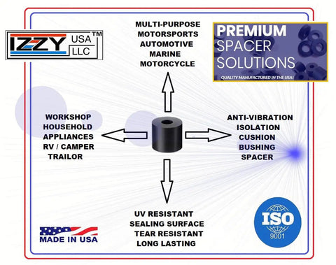 Premium 4-Pack Rubber Spacers For Anti-Vibration And Mounting, IZZY USA LLC, 3/4 In Outside Diameter, Made In USA, ISO 9001