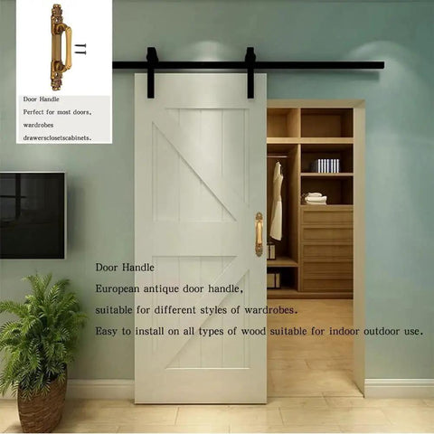 European Style Barn Door Handle Antique Metal Door Pull Handle for sliding door with wood paneling in room