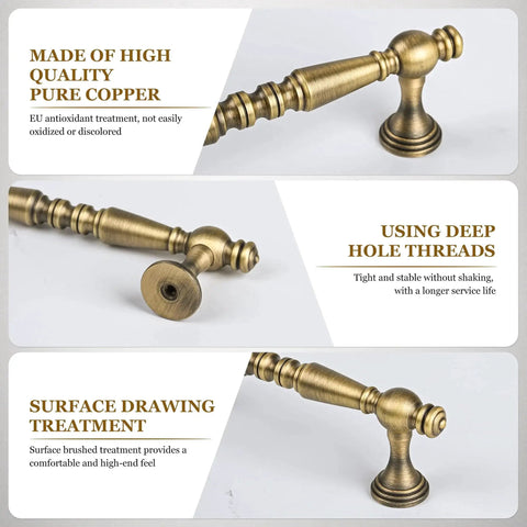 2 Pack Antique Brass Cabinet Drawer Pulls 3.75 Inch Vintage Bronze Bar Style Furniture Handles showcasing copper quality and thread design