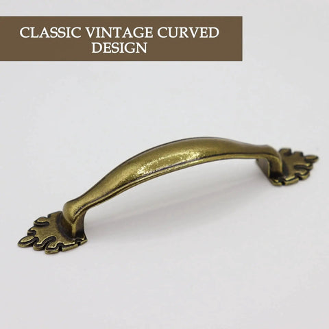 Classic vintage curved 4 Pack Antique Brass Cabinet Handles With Vintage Decorative Drawer Pulls For Dresser Cupboard Wardrobe