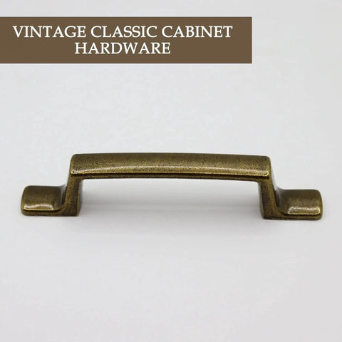 Antique Brass Rectangular Cabinet Handles 4 Pack With 3 Inch Hole Centers, vintage drawer pull in brass finish, front view
