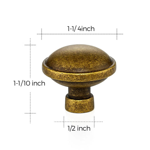 30 Pack Antique Brass Cabinet Knobs 1-1/4 Inch Diameter Round Solid Zinc Alloy Drawer Pulls with 1-1/10 Inch Projection