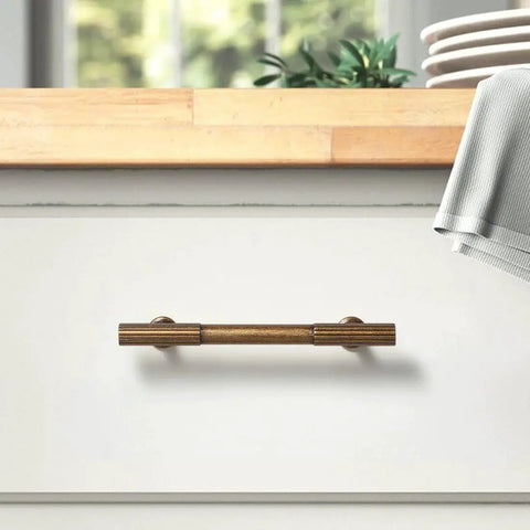 Antique Brass Cabinet Pulls Set Of 10, 3-3/4 Inch Hole Center Solid Zinc Alloy Dresser Drawer Handles on white kitchen drawer
