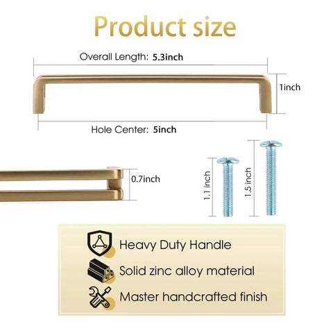 Antique Brass Zinc Alloy Cabinet Pulls 5 Inch Center To Center with screws, heavy-duty zinc alloy material and finish details.
