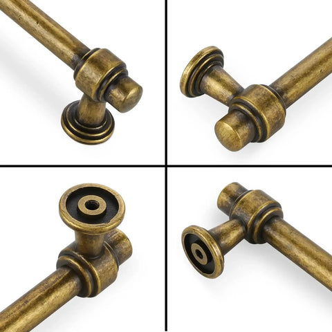 Close-up of 10 Pack Antique Brass Cabinet Pulls 5 Inch Drawer Handles showing detailed ends and smooth finish for kitchen cabinets