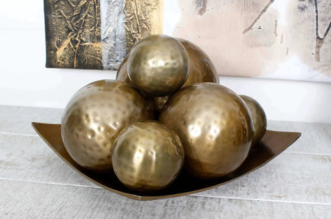 2.75 inch Decorative Balls, 6 Pieces, Orbs, Spheres Bowl/Vase Filler Antique Brass displayed in a decorative bowl on a table