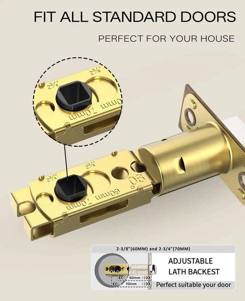 Adjustable latch backset for 4 Pack Antique Brass Privacy Door Knobs with Lock for Bedroom or Bathroom, vintage door hardware.