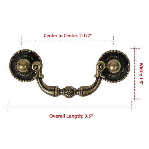 6 Pack Antique Brass Drawer Pulls With 2-1/2 Inch Hole Centers (64mm) And 3.5 Inch Overall Length For Dresser, Closet, And Cupboard Furniture Restoration In Rustic Vintage Style For Traditional Farmhouse Decor