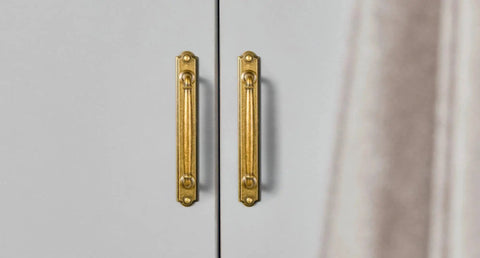 Antique Brass Drawer Pulls With Backplate Center To Center Five Point Zero Four Inches Zinc Alloy Cabinet Hardware on cabinet doors