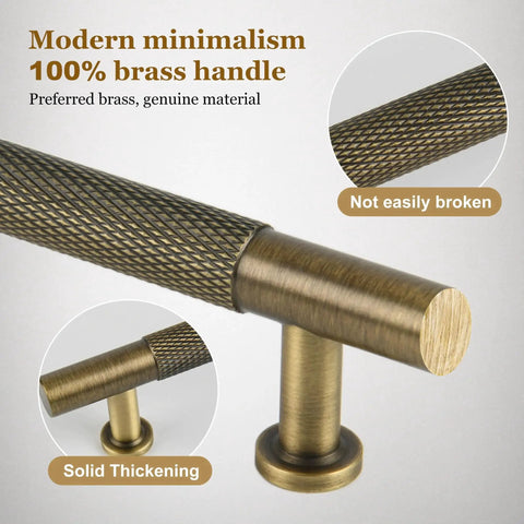 Antique Solid Brass Cabinet Handles 5 Pack Knurled 6-1/4 Inch Dresser Drawer Pulls with knurled finish and solid thickening