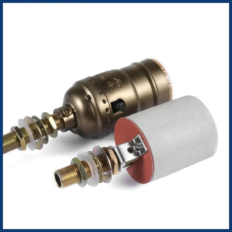 Antique Brass Lamp Repair Hardware Kit 60 Piece Set showing pipe nipples, lock nuts, and washers for DIY lamp assembly projects.