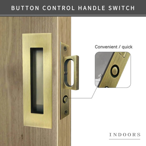 Recessed Finger Flush Pulls With Edge Pull In Antique Brass, 4.72 Inch Sliding Closet Door Handles installed on wooden door
