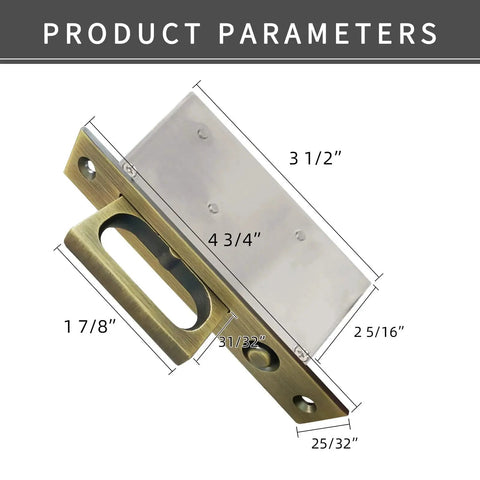 Recessed Finger Flush Pulls With Edge Pull In Antique Brass, 4.72 Inch Sliding Closet Door Handles, dimensions shown