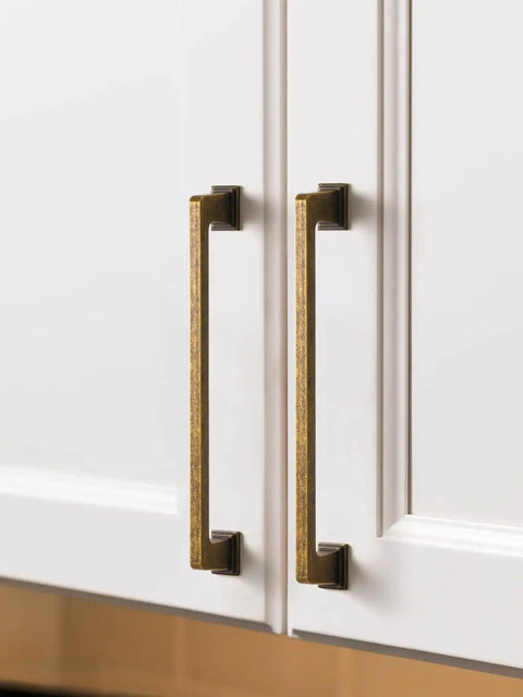 Antique Brass Square Cabinet Pulls 5 Inch Center To Center 128mm Hole on white kitchen cabinets, retro style, zinc alloy material
