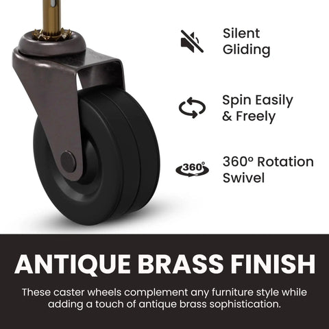 Brass Stem Casters With 2 Inch Rubber Wheels For Furniture Set Of Four Smooth Mobility Prevents Floor Scratches Durable