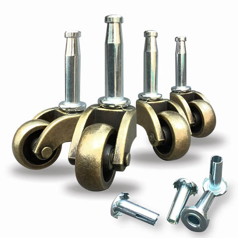 Set of 4 1 Inch Swivel Stem Ball Caster Wheels Zinc Alloy Antique Brass with Socket Mount 353 lb Capacity for Furniture