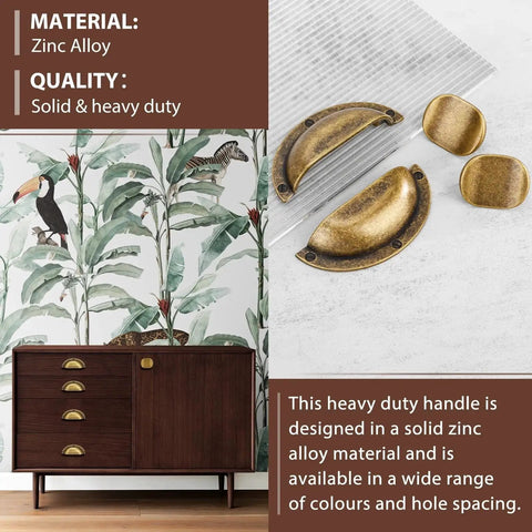 Antique Brass Zinc Alloy Cabinet Pulls 2.5 Inch Center Hole 64mm Heavy Duty Cupboard Handles Set of 6 for Drawers Cabinets