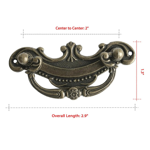 8 Pack Antique Bronze Baroque Style Drop Bail Drawer Pulls With 2 Inch Hole Centers, 2.9 Inch Length, Zinc Alloy for Furniture Restoration
