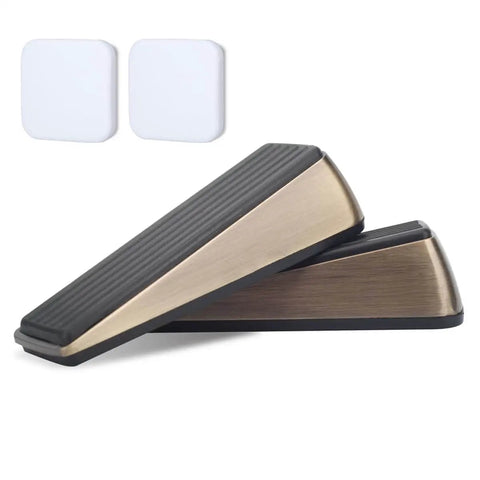 Antique Bronze Heavy Duty Door Wedge With Anti Slip Rubber Base Keeps Bottom Of Door Open And Prevents Slams Includes Silencer Pads To Protect Walls 2 Pack Door Stopper For Floor Protection And Quiet Stays Put