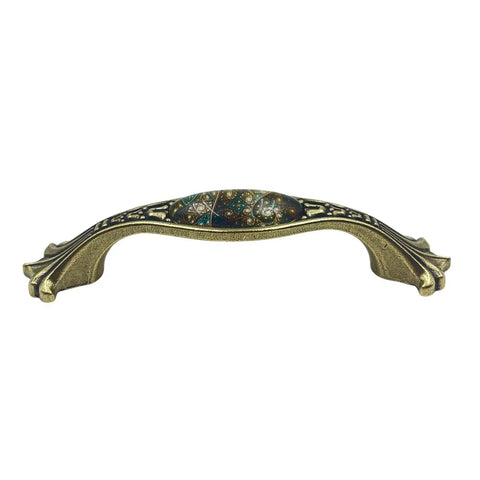 Antique Bronze Drawer Pulls With Stained Glass Window Pattern For Furniture, zinc alloy cabinet handle, 3.8 inch hole center distance