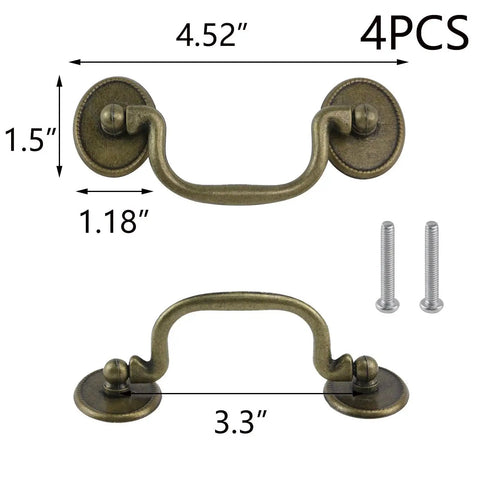 Antique Bronze Drop Drawer Pulls Set Of 4 With Screws Vintage Zinc Alloy Cabinet Handles For Furniture And Doors 4.52 Inch
