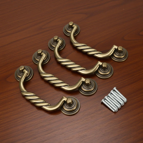 4.5 Inch Center To Center Antique Bronze Drawer Pulls Pack Of 4 Bail Drop Swing Handles For Dresser Cabinets And Furniture Restoration